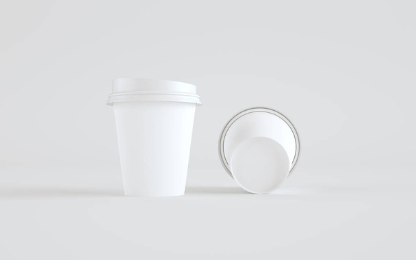 8 oz. Paper Coffee Cup Mockup With Lid - Three Cups. 3D Illustration - Photo, Image