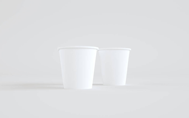 8 oz. Paper Coffee Cup Mockup Without Lid - Two Cups. 3D Illustration - Фото, изображение