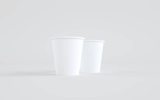 8 oz. Paper Coffee Cup Mockup Without Lid - Two Cups. 3D Illustration - Zdjęcie, obraz