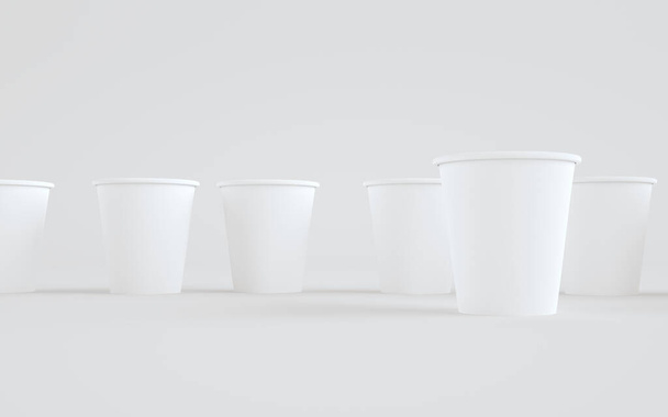 8 oz. Paper Coffee Cup Mockup Without Lid - Multiple Cups. 3D Illustration - Fotoğraf, Görsel