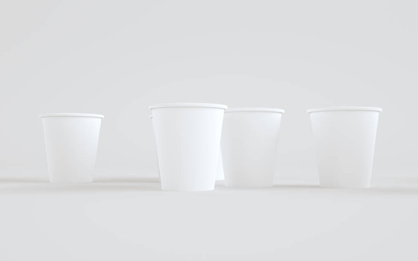 8 oz. Paper Coffee Cup Mockup Without Lid - Multiple Cups. 3D Illustration - 写真・画像