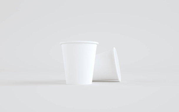 8 oz. Paper Coffee Cup Mockup Without Lid - Two Cups. 3D Illustration - Photo, Image