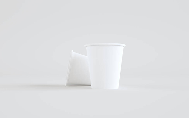 8 oz. Paper Coffee Cup Mockup Without Lid - Two Cups. 3D Illustration - Foto, Imagen