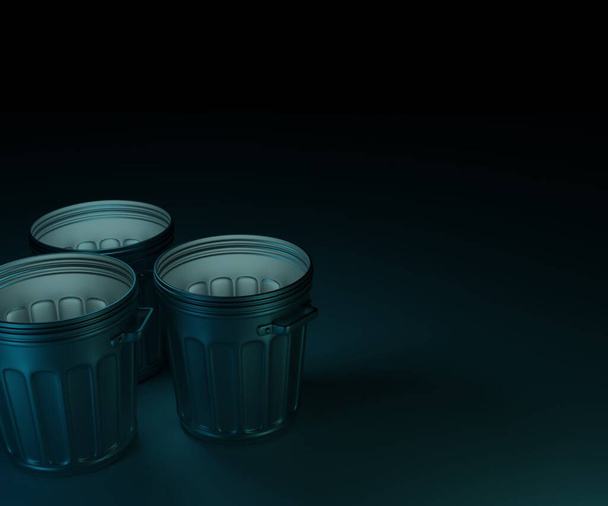 roskakoriin tai tynnyri pimeässä yöllä ja vähän valoa tausta 3d renderöinti - Valokuva, kuva