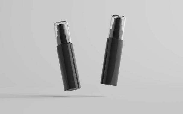 50ml Black Plastic Spray Bottle Mockup - Two Bottles. 3D Illustration - Фото, изображение