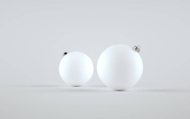 White Matte Shatterproof Large Christmas Ball Ornament Mock-Up - Two Balls. 3D Illustration - Photo, Image