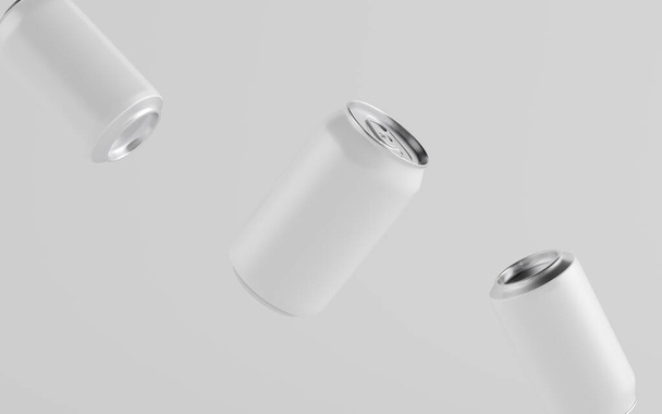 12 oz. / 330ml Aluminium Can Mockup - Multiple Floating Cans. Blank Label.  3D Illustration - Фото, изображение