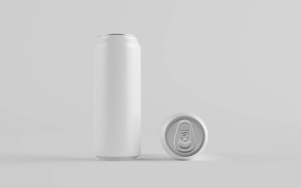 16 oz. / 500ml Aluminium Can Mockup - Two Cans. Blank Label.  3D Illustration - 写真・画像