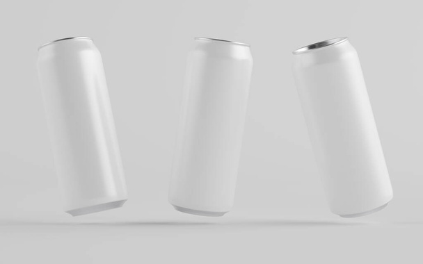 16 oz. / 500ml Aluminium Can Mockup - Three Cans. Blank Label.  3D Illustration - 写真・画像