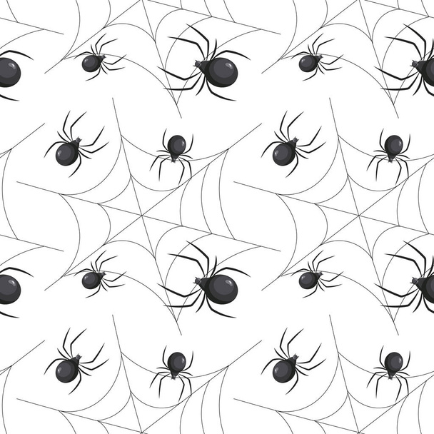 Seamless pattern, spiders in the web. Insects on a white background. Illustration, background, vector - Vektori, kuva