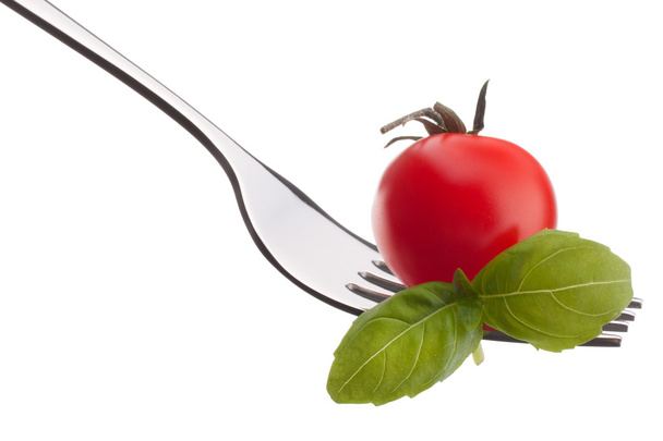 Basil leaf  and cherry tomato - Photo, Image