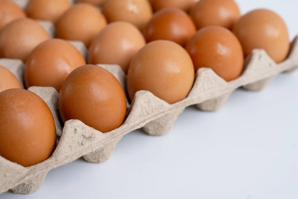 Foto de cerca de los huevos sobre fondo blanco - Foto, imagen