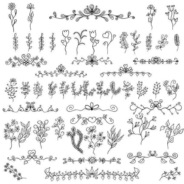 Doodles design elements. Flower decoration for invitation and sc - Vector, Image