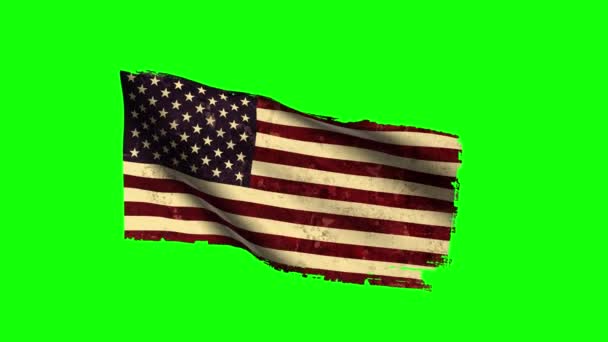 USA vlajka mávání, staré, grunge vzhled, zelená obrazovka - Záběry, video
