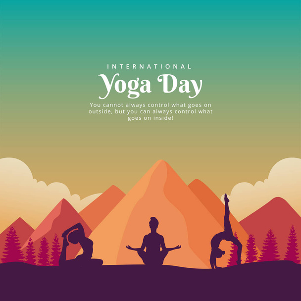 Día Internacional del Yoga 21 de junio Celebraciones del Día Mundial del Yoga. Postura corporal del yoga. grupo de mujeres practicando yoga. vector ilustración diseño - Vector, imagen
