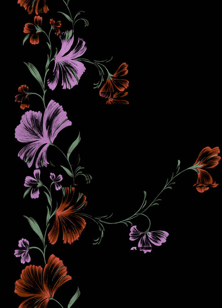 A beautiful abstract floral design with colourful trendy flowers and leaves for apparel design. floral motif, floral illustration, Floral composition,  - Foto, afbeelding
