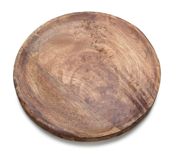Round wooden kitchen board on white background - Φωτογραφία, εικόνα