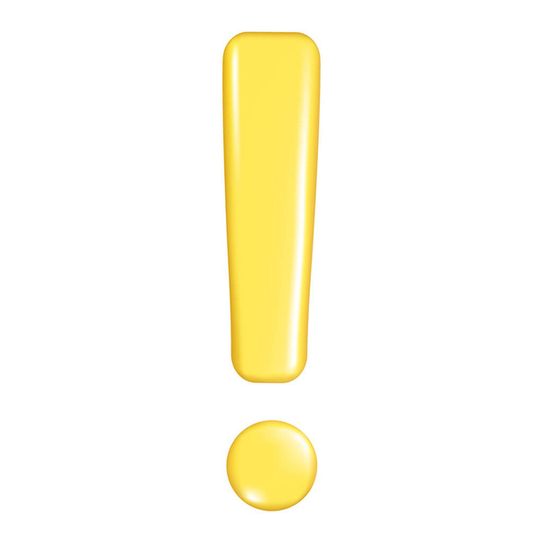 Третья желтая экскламационная отметка. Декоративный трехмерный предупреждающий элемент, важный символ, значок внимания или предостережения. Абстрактная векторная иллюстрация на белом фоне - Вектор,изображение