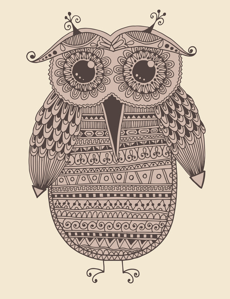 original ethnic owl ink drawing - Wektor, obraz