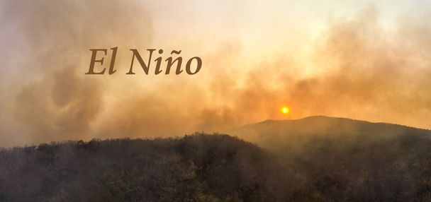 El Nino sää ilmiö aiheuttaa kuivuutta ja lisätä metsäpalo Kaakkois-Aasiassa. Käännä El Nino (Espanja) on ilmasto kuvio epätavallinen lämpeneminen pintaveden Itä trooppinen Tyynimeri. - Valokuva, kuva