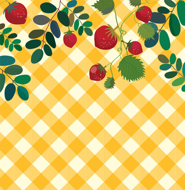 Food background with strawberry and plaid pattern - Vector, Imagen