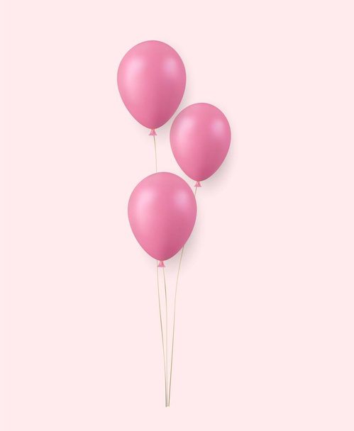 3d realista rosa feliz cumpleaños globos volando para fiesta y celebraciones. illust para la tarjeta, partido, volante, cartel, decoración, estandarte, tela, publicidad. renderizado 3d. Ilustración vectorial - Vector, Imagen