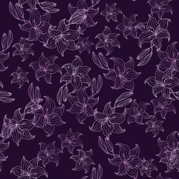 Seamless pattern. Lily flower hand drawing background - Vektori, kuva