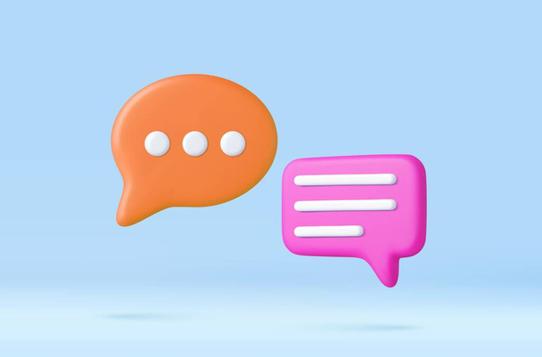 Iconos de burbuja de voz 3D aislados en segundo plano. Símbolo 3D para chatear en las redes sociales. Caja de chat, caja de mensajes. renderizado 3d. Ilustración vectorial - Vector, Imagen