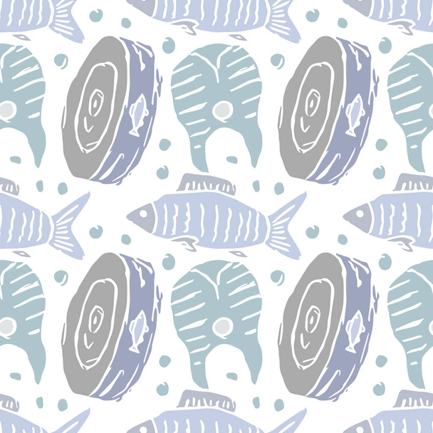 Colored seafood pattern. Drawn seafood background - Vector, Image