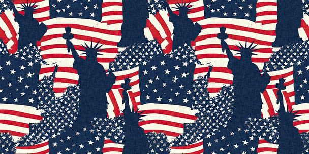 Бесшовная граница Дня независимости 4 июля в традиционном красном, белом и синем цветах. Современный стильный принт для праздничного декора, летняя свободная графика и лента США - Фото, изображение