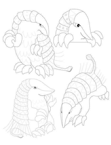Pink Fairy Armadillo. Chlamyphorus truncatus. Unique Animals. Black and white linear drawing. For children's design of coloring books, prints, posters, stickers, cards, puzzles, cards and so on. Vector - Vector, Image