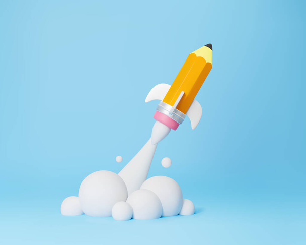 Startup,creative idea for business or school.Pencil rocket in 3d realistic vector illustration - Wektor, obraz