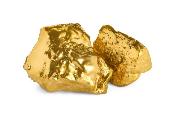 Two shiny gold nuggets on white background - Foto, Imagem
