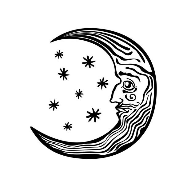 Decoratieve maan vorm nacht hemel folklore retro vintage - Vector, afbeelding