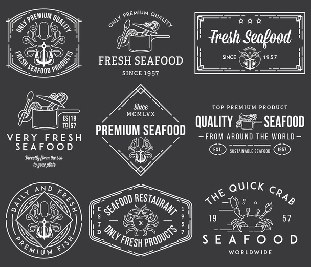 Meeresfrüchte-Etiketten und Abzeichen vol. 1 weiß auf schwarz - Vektor, Bild