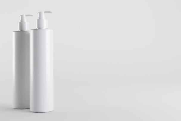 White Cosmetic Shampoo Dispenser Bottles 3D Illustration - Fotó, kép
