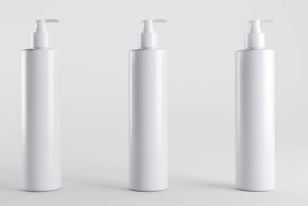 White Cosmetic Shampoo Dispenser Bottles 3D Illustration - Foto, Imagen