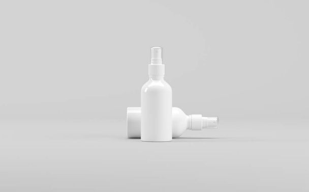 White Plastic Spray Bottle Mockup 3D Illustration - 写真・画像