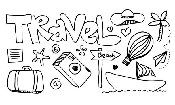 Set of hand drawn travel doodle. Vector illustration.Doodle art world travel collection design. - Vetor, Imagem