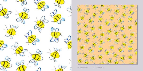 Flying bee. Modern seamless pattern background. Hand painted watercolor. Vector design template for textile, wrapping paper, postcards. - Vektör, Görsel