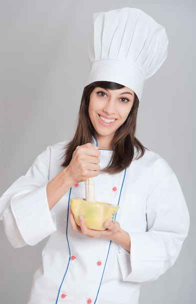 Chef with mortar and pestle - Фото, зображення
