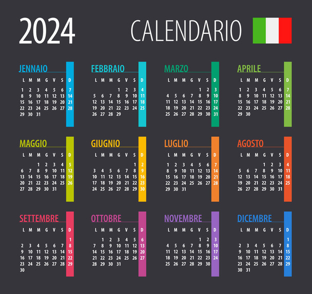 2024 Calendar - illustration. Template. Mock up. Italian version - Vector, Image