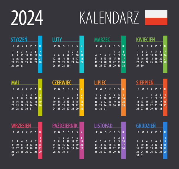 2024 Calendar - vector illustration. Template. Mock up. Polish version - Vector, Image