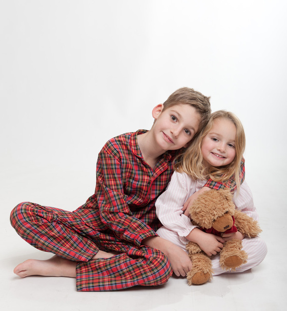 Boy, girl and teddy bear - Фото, зображення