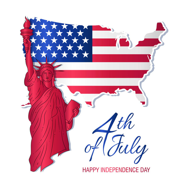 4th of July, USA Independence Day vector banner with liberty, map and flag - Vector, Image