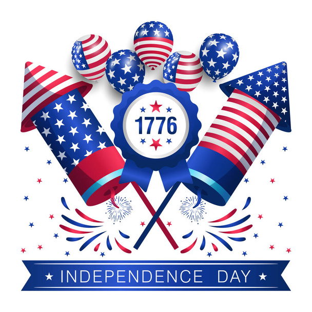 4th July Independence Day Party Balloons with fireworks vector Illustration  - Vektor, Bild