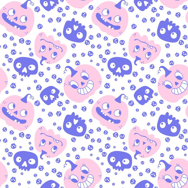 Pumpkins cartoon Halloween seamless skulls pattern for wrapping paper and fabrics and linens and kids clothes print and festive packaging and autumn accessories. High quality illustration - Фото, зображення