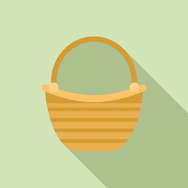 Summer basket icon flat vector. Straw bag. Natural design - Vector, imagen