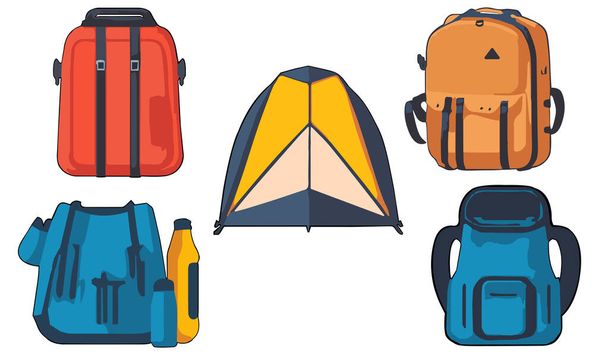 Camping equipment clipart vector set flat design on white background, camping concept isolated icon set element No.1 - ベクター画像