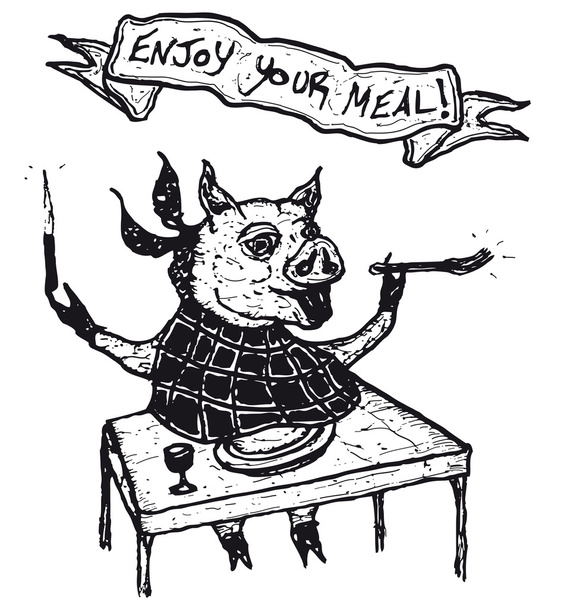 Cieszyć się twój posiłek transparent z śmieszna świnia - Wektor, obraz